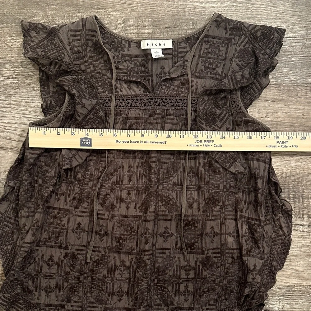 Hiche Medium Women's Brown Patterned‎ Cotton Silk Blend Top
